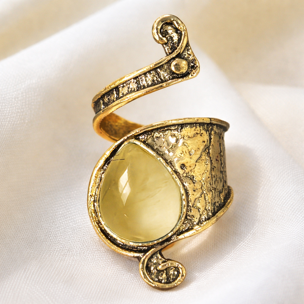 Adjustable Vintage-Style Asymmetric Stone Inlaid Ring