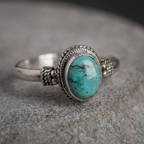 Vintage-Style Bohemian Turquoise Round Silver-Tone Ring