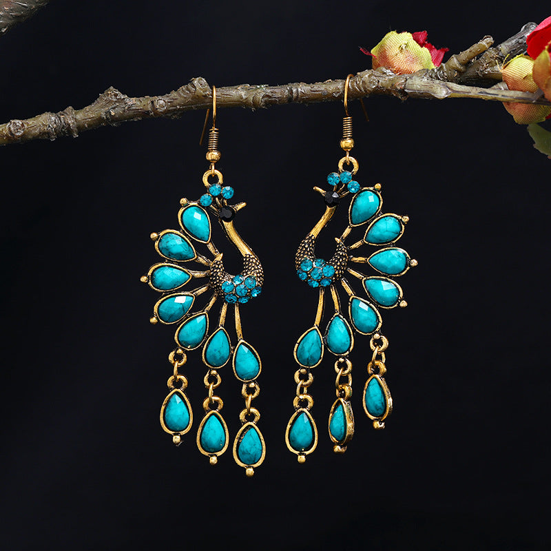Vintage Western Layered Tassel Turquoise Earrings