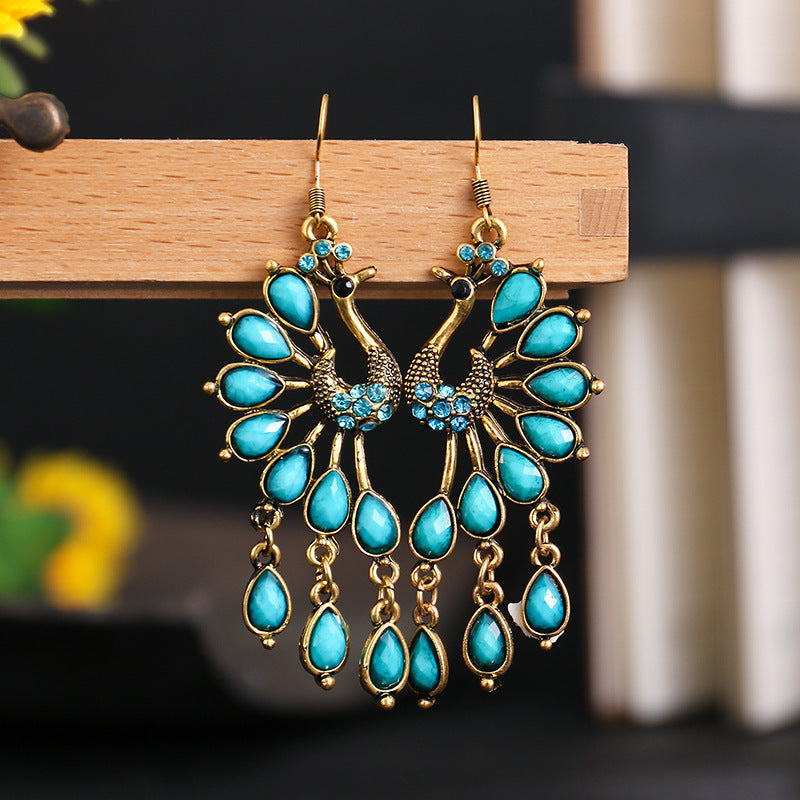 Vintage Western Layered Tassel Turquoise Earrings