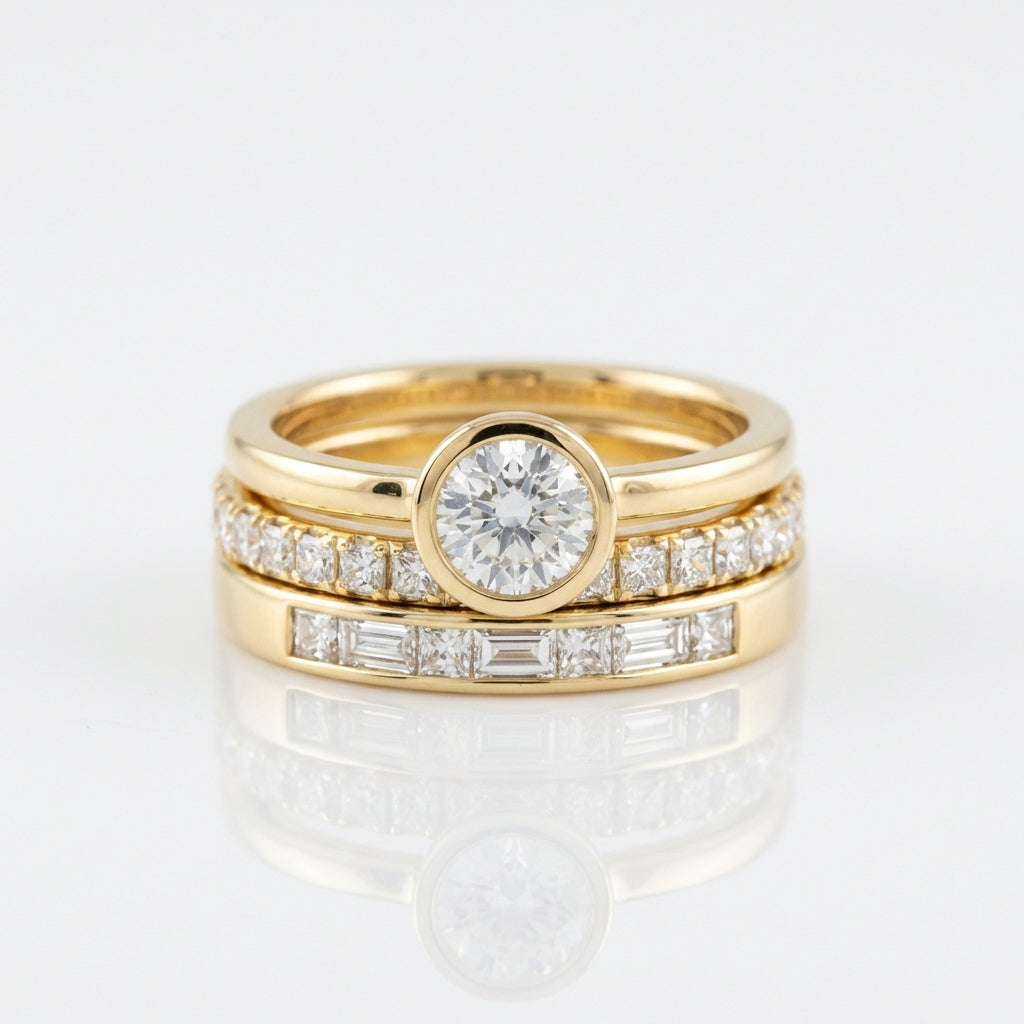 Vintage-Style Bright Round Zirconia Gold-Plated Ring Set