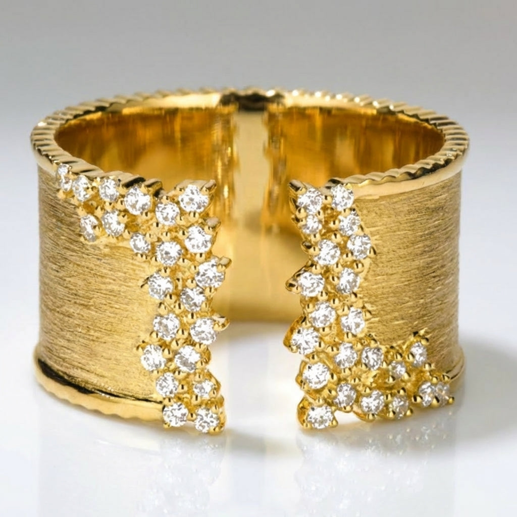 Vintage-Style Gold-Plated Cubic Zirconia Wide Ring