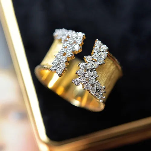 Vintage-Style Gold-Plated Cubic Zirconia Wide Ring