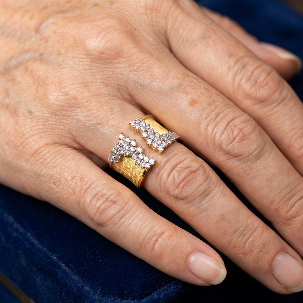 Vintage-Style Gold-Plated Cubic Zirconia Wide Ring