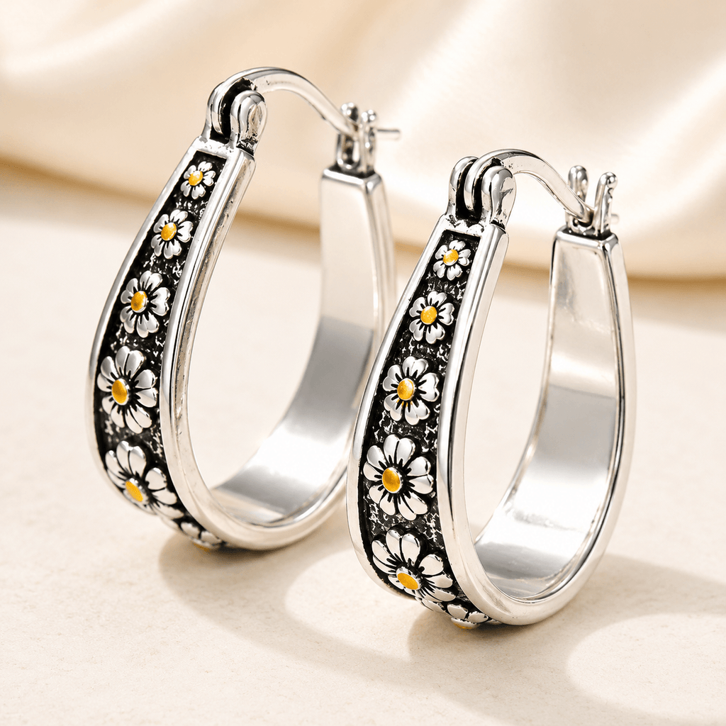 Vintage Hand-Cut Daisy Hoop Earrings