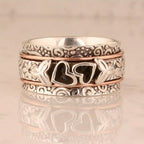 Vintage-Style Butterfly Heart Silver-Plated Spinner Ring