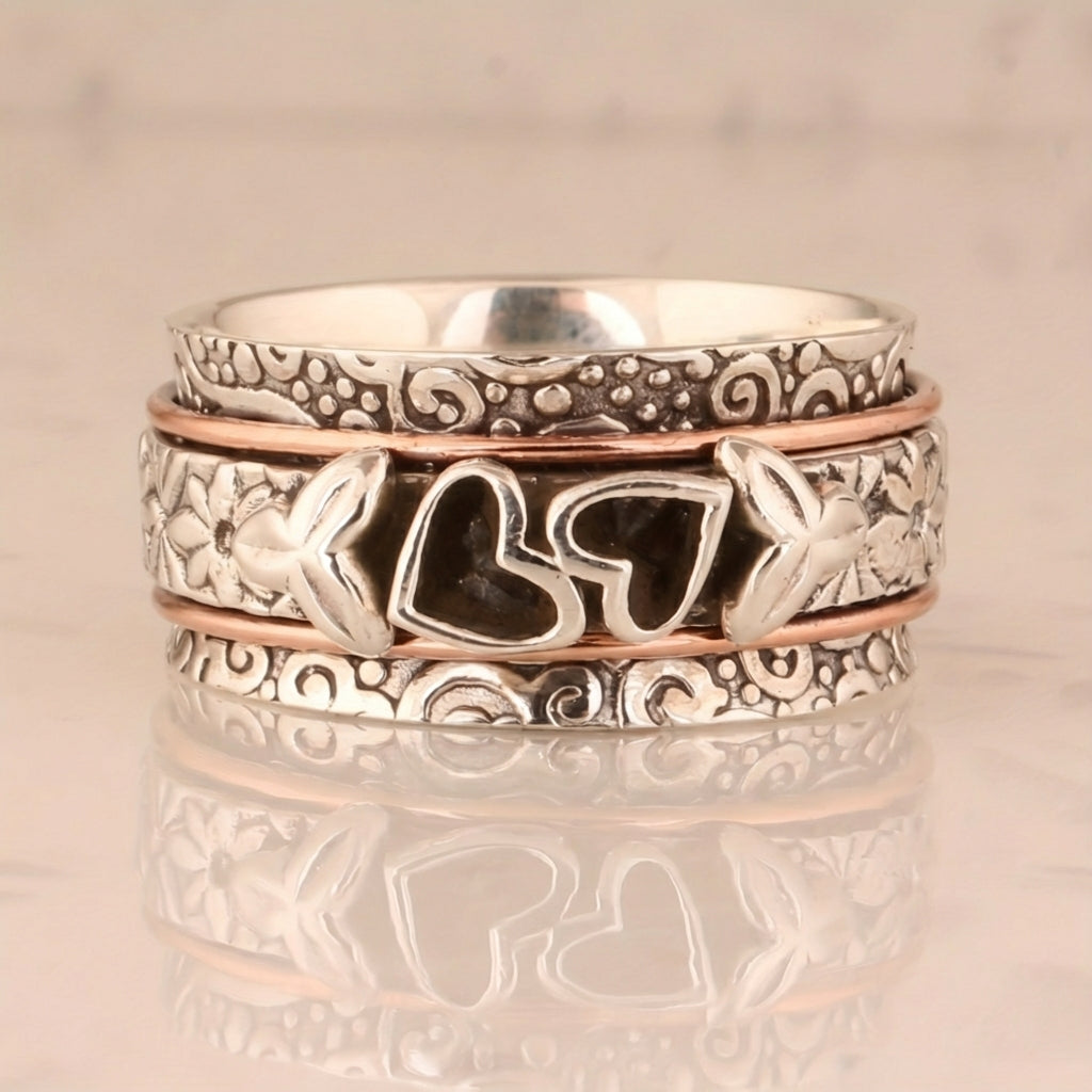 Vintage-Style Butterfly Heart Silver-Plated Spinner Ring