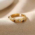 Vintage-Style Green Stone Forged Gold-Tone Ring