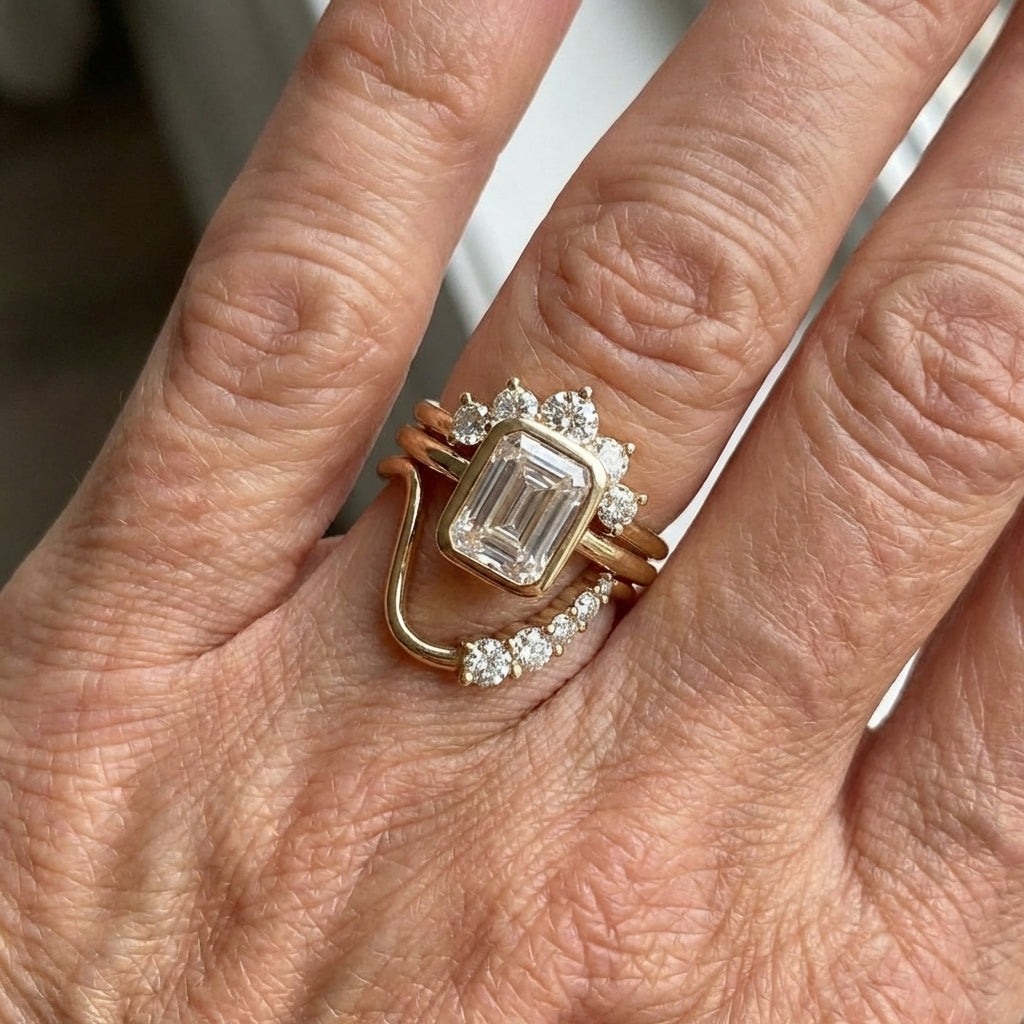 Vintage-Style Emerald-Cut Zirconia Gold-Plated Stacking Ring