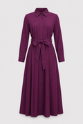 Cotton Twill Maxi Shirt Dress with Tie Waist and Collar