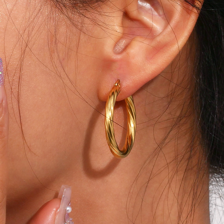 Twisted Gold-Tone Hoop Earrings, 35 mm