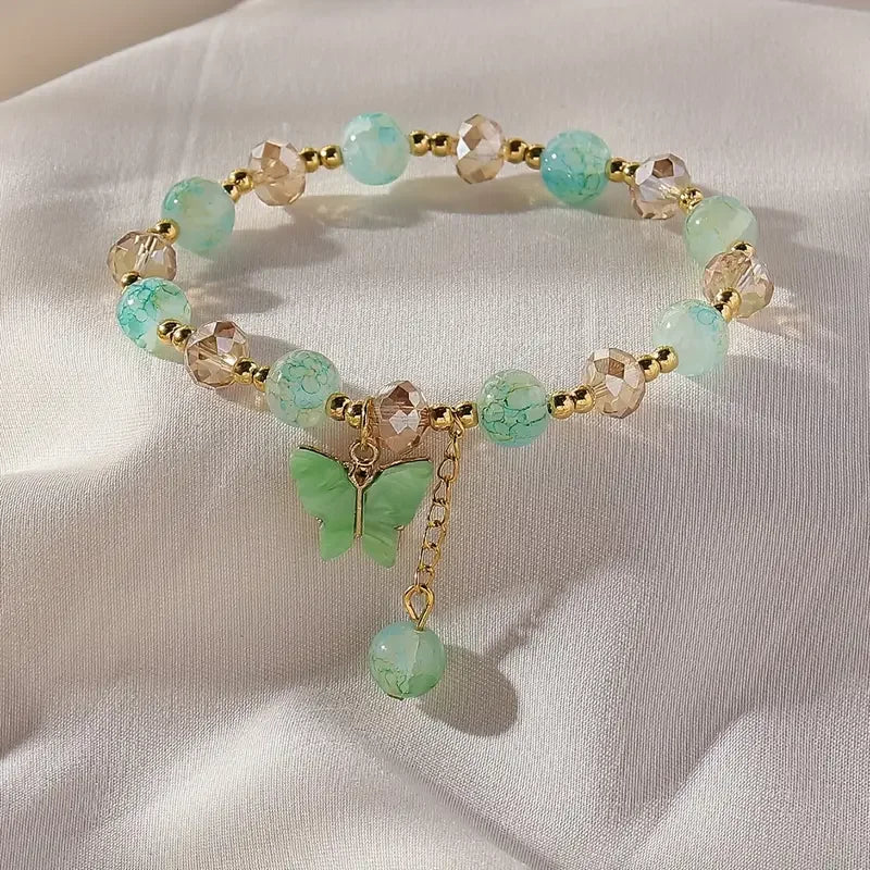 Faceted Bead Butterfly Stretch Bracelet