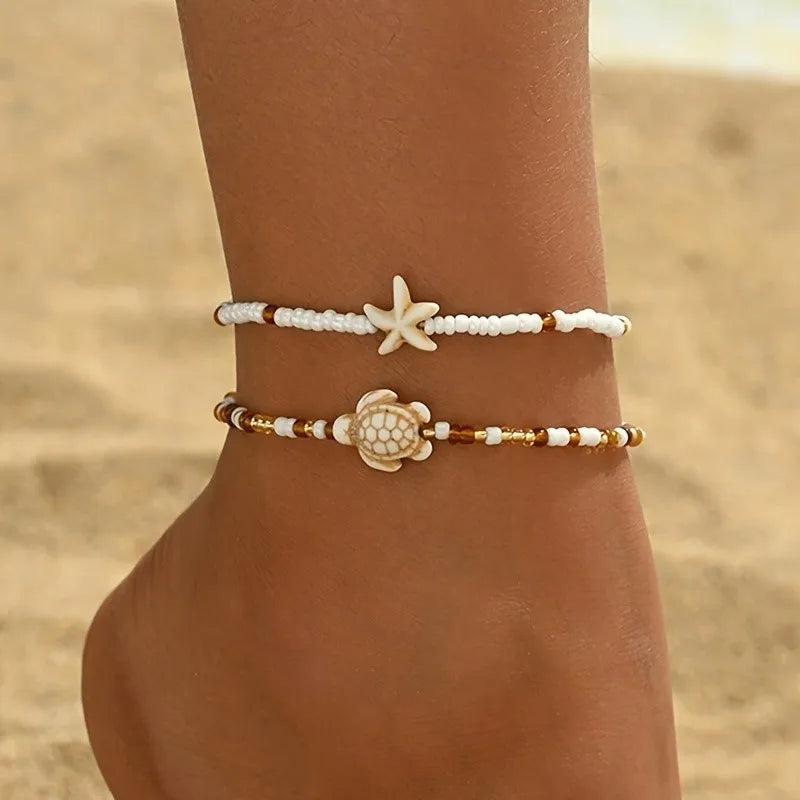 Starfish and Sea Turtle Anklet Set