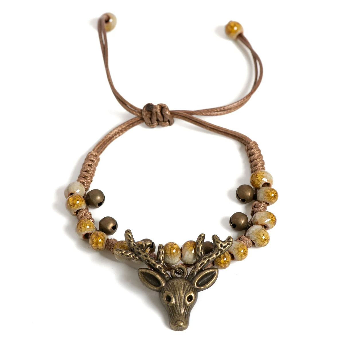 Ambachtelijke bedelarmband met keramisch hertje