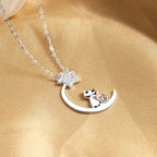 Sterling Silver Cat, Moon and Star Necklace