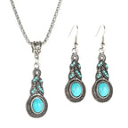 Vintage-Style Turquoise Teardrop Necklace and Earrings Set