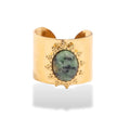 Wide Gold-Tone Cuff Ring with Oval Stone Centre