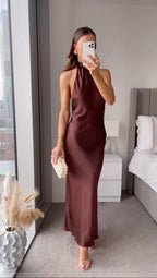 Halter Neck Open-Back Straight Maxi Dress