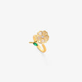 Verstelbare goudkleurige spinnerring met blad, bloem en smaragdlook