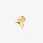 Verstelbare goudkleurige spinnerring met blad, bloem en smaragdlook