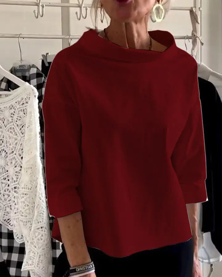 Cotton-Poplin Boat Neck Top