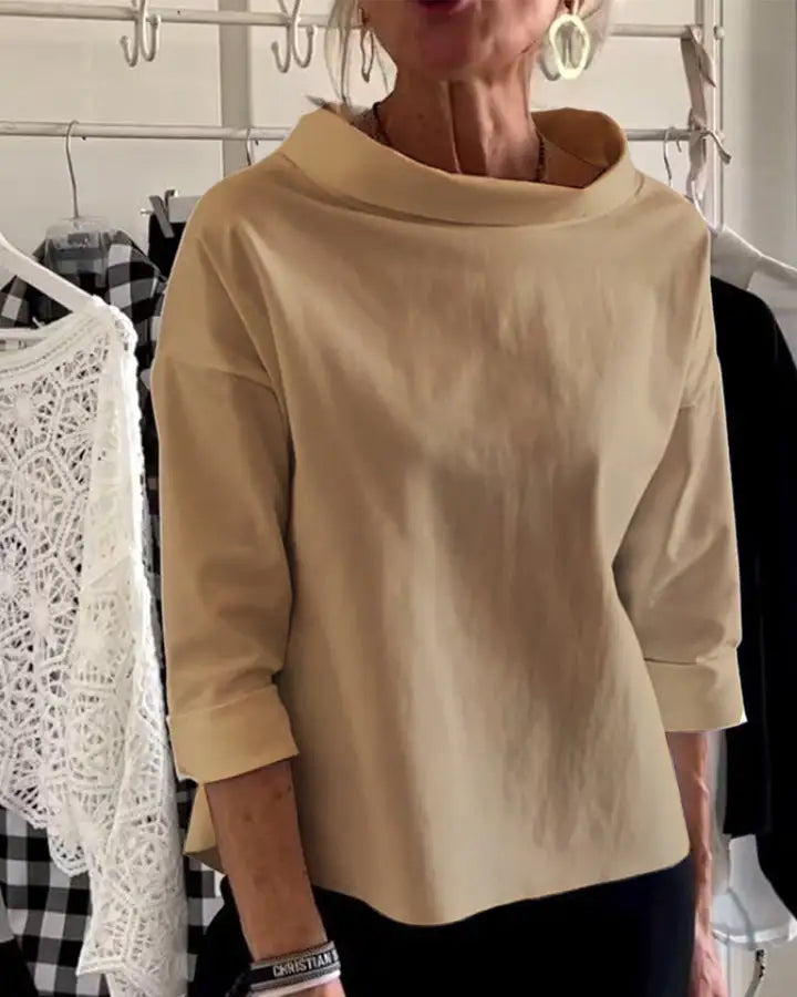 Cotton-Poplin Boat Neck Top