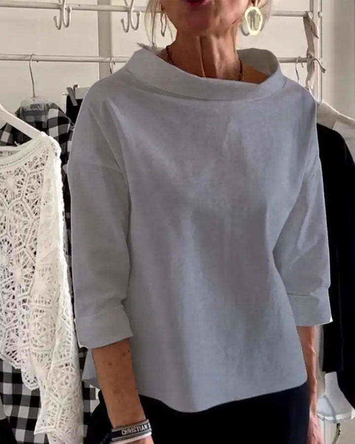 Cotton-Poplin Boat Neck Top