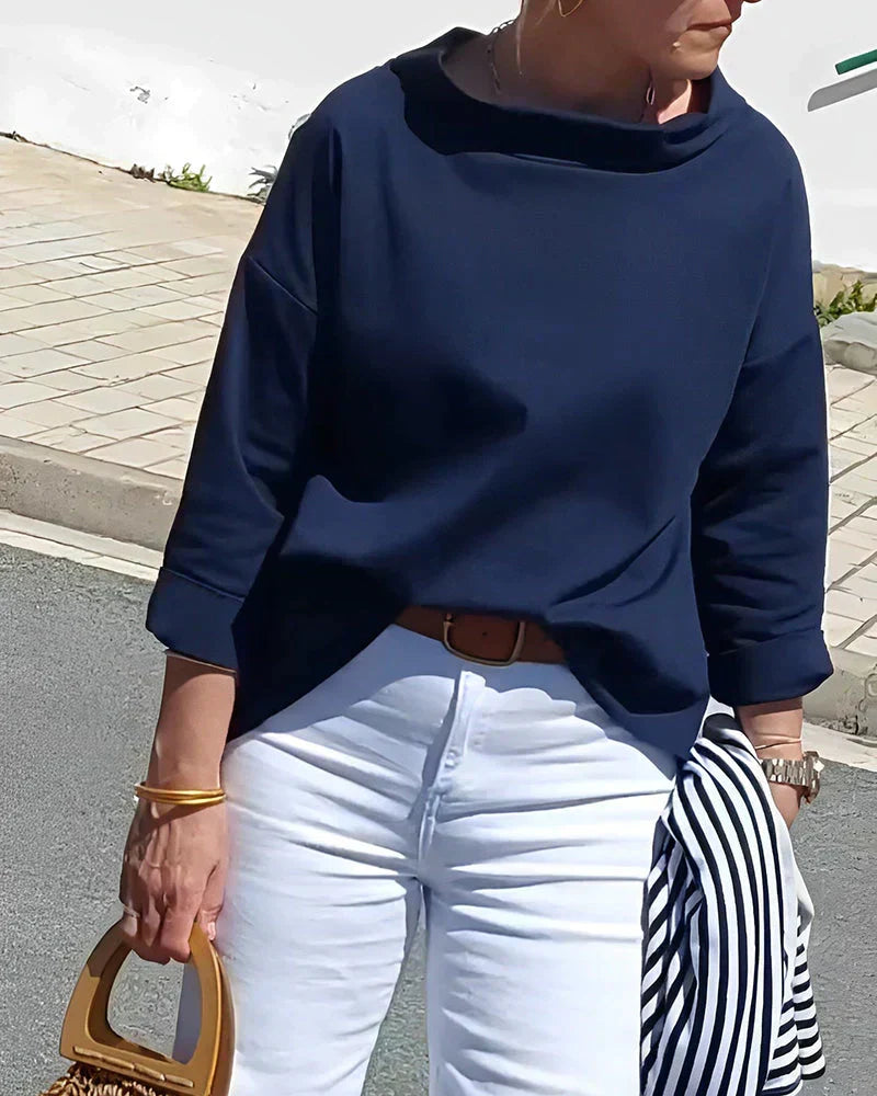 Cotton-Poplin Boat Neck Top