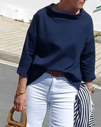 Cotton-Poplin Boat Neck Top