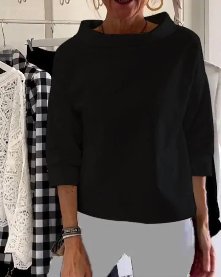 Cotton-Poplin Boat Neck Top