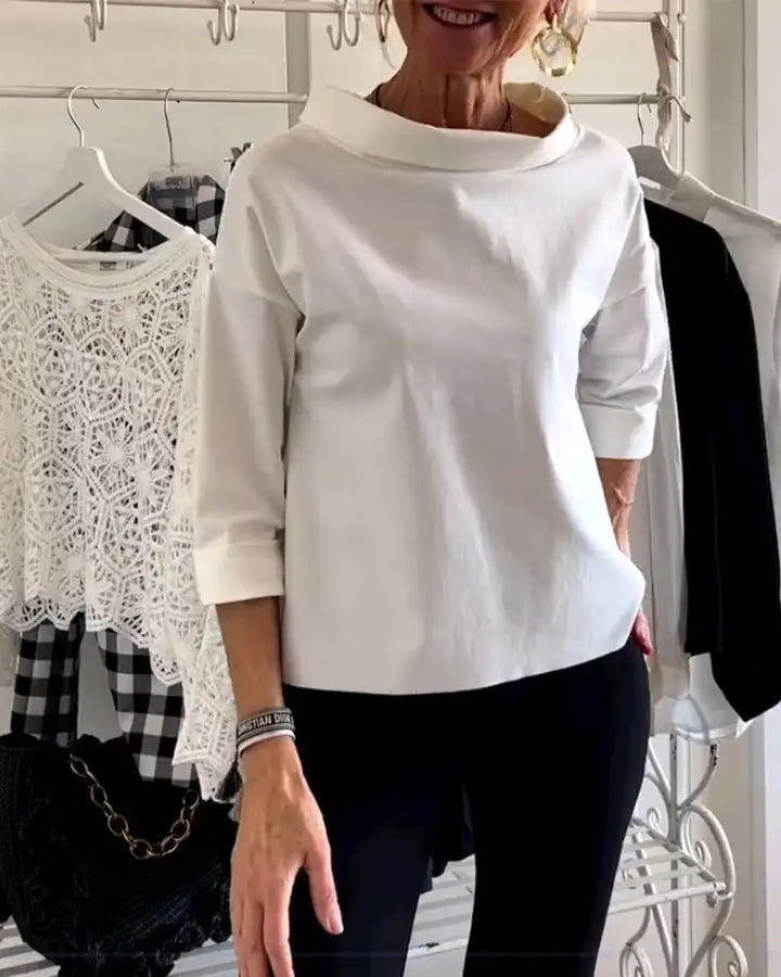 Cotton-Poplin Boat Neck Top