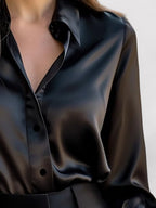 Satin Blouse with Long Sleeves and Button Front