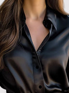 Satin Blouse with Long Sleeves and Button Front