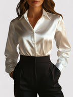 Satin Blouse with Long Sleeves and Button Front