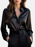 Satin Blouse with Long Sleeves and Button Front