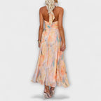 Watercolour Floral Halter Neck Tie-Back Maxi Dress