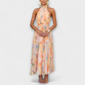 Watercolour Floral Halter Neck Tie-Back Maxi Dress