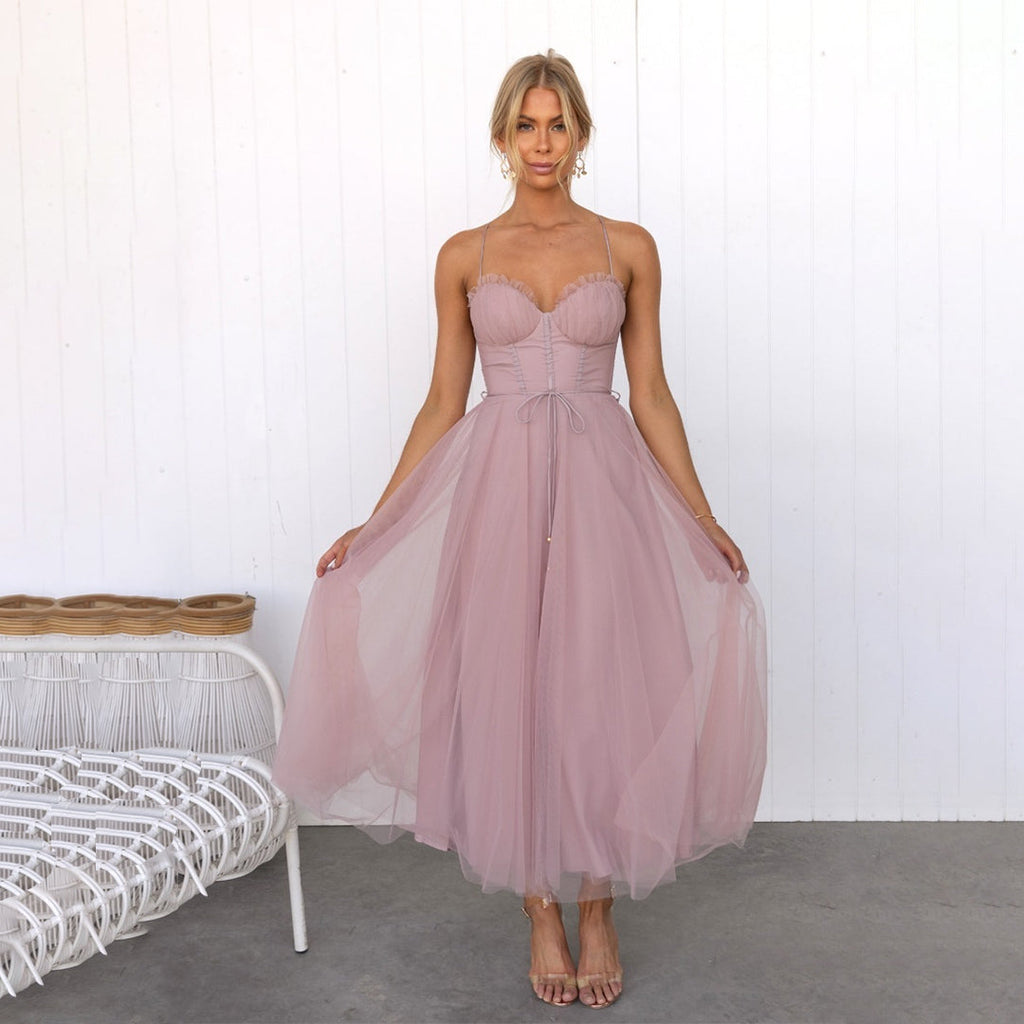 Strapless Sweetheart Corset Tulle Maxi Dress