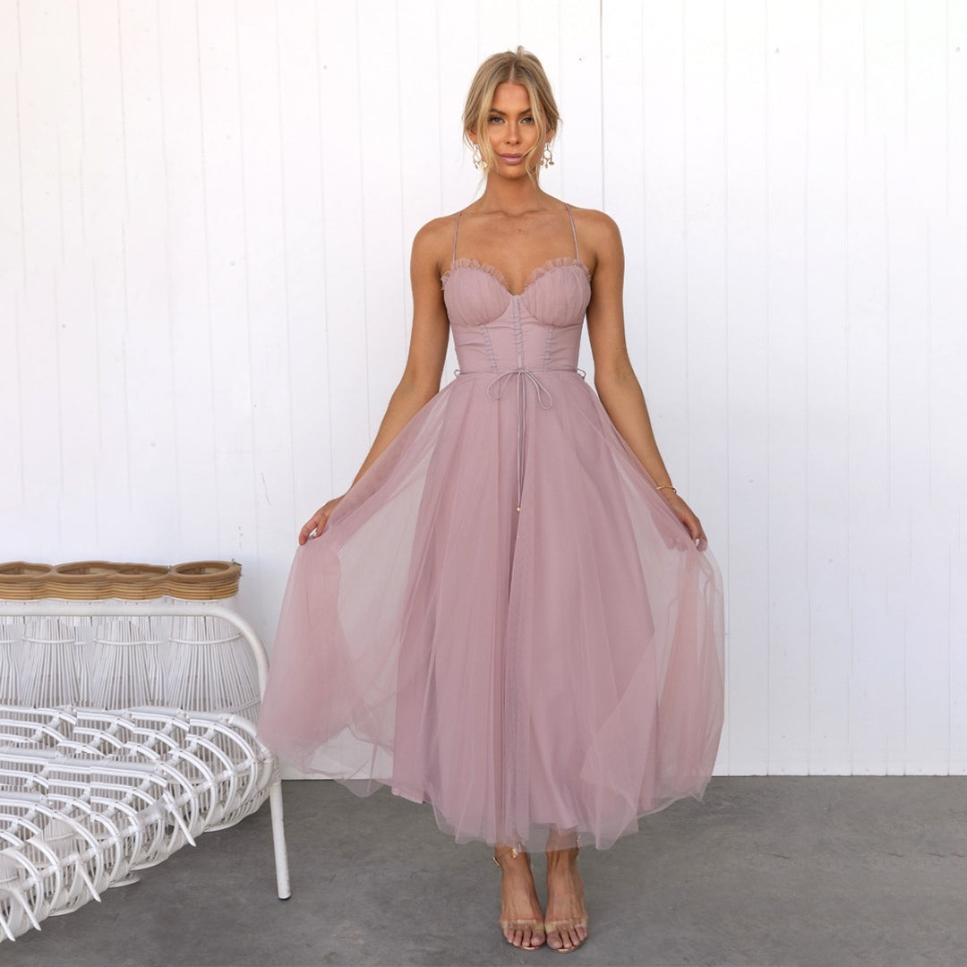 Strapless Sweetheart Corset Tulle Maxi Dress