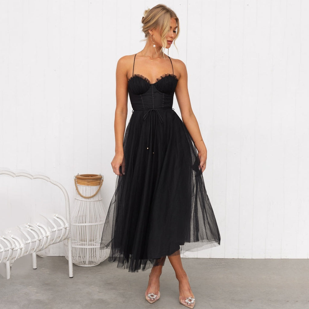 Strapless Sweetheart Corset Tulle Maxi Dress