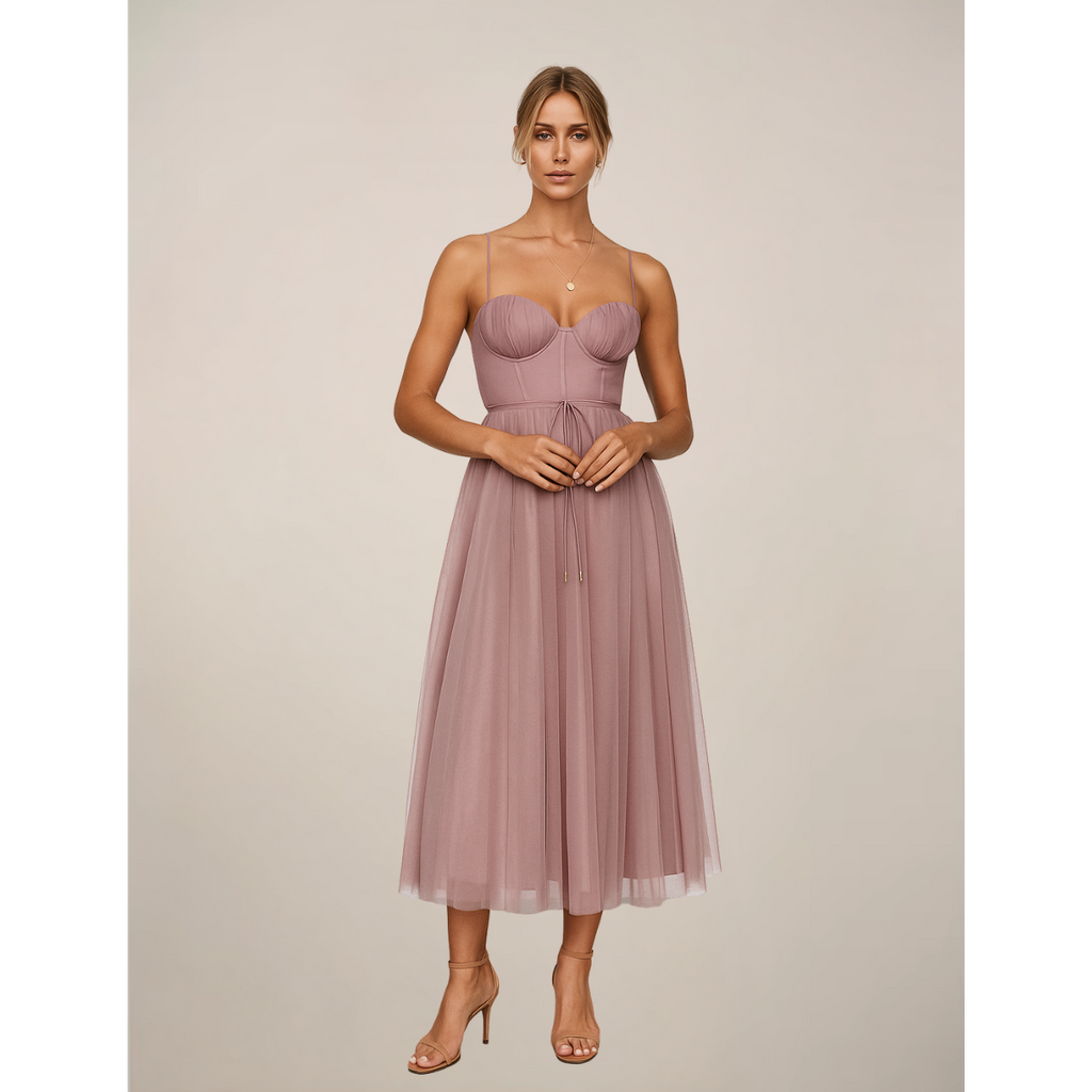 Strapless Sweetheart Corset Tulle Maxi Dress