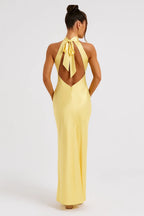 Halter Neck Side-Slit Straight-Cut Maxi Dress