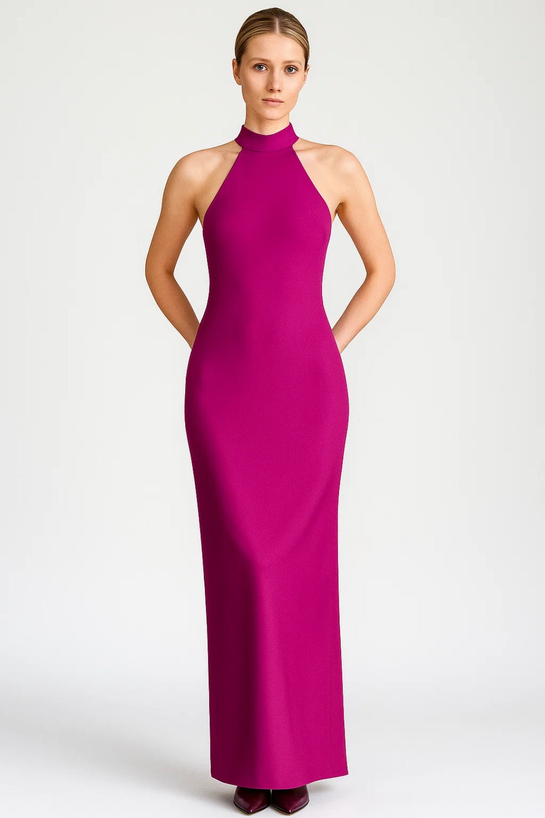 Halter Neck Side-Slit Straight-Cut Maxi Dress