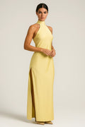 Halter Neck Side-Slit Straight-Cut Maxi Dress