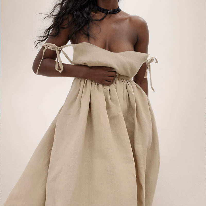 Sleeveless Tie-Strap Gathered Waist Maxi Dress