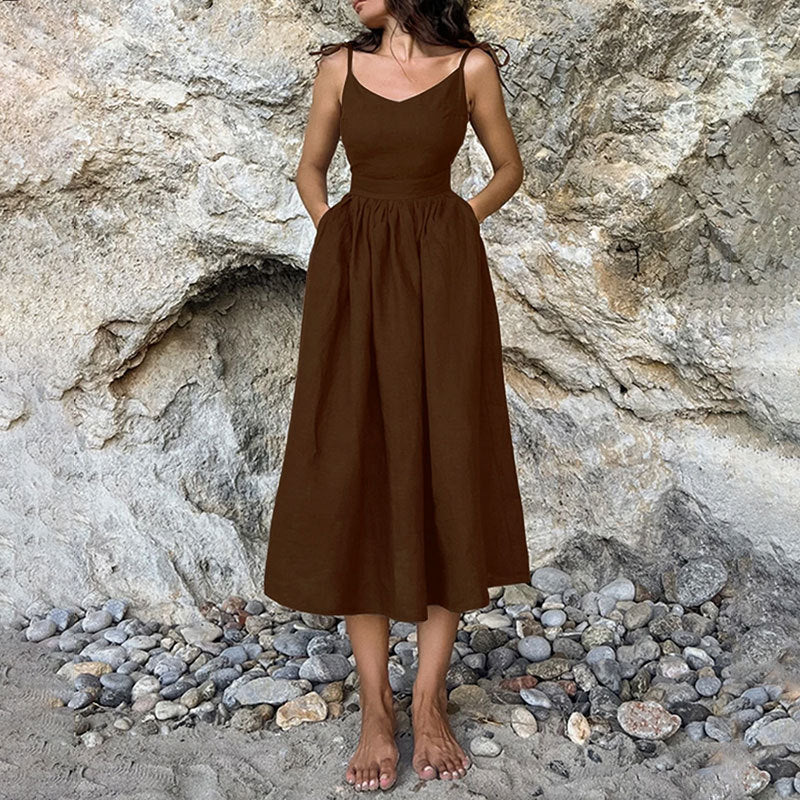 Sleeveless Tie-Strap Gathered Waist Maxi Dress
