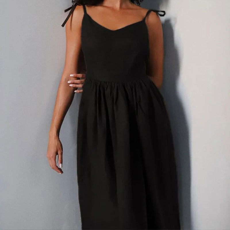 Sleeveless Tie-Strap Gathered Waist Maxi Dress