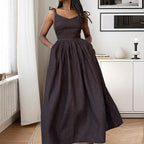 Sleeveless Tie-Strap Gathered Waist Maxi Dress