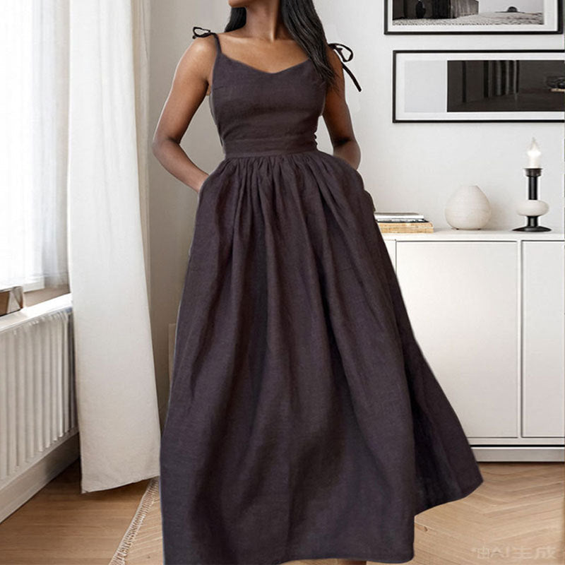 Sleeveless Tie-Strap Gathered Waist Maxi Dress