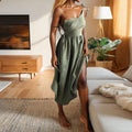 Sleeveless Tie-Strap Gathered Waist Maxi Dress